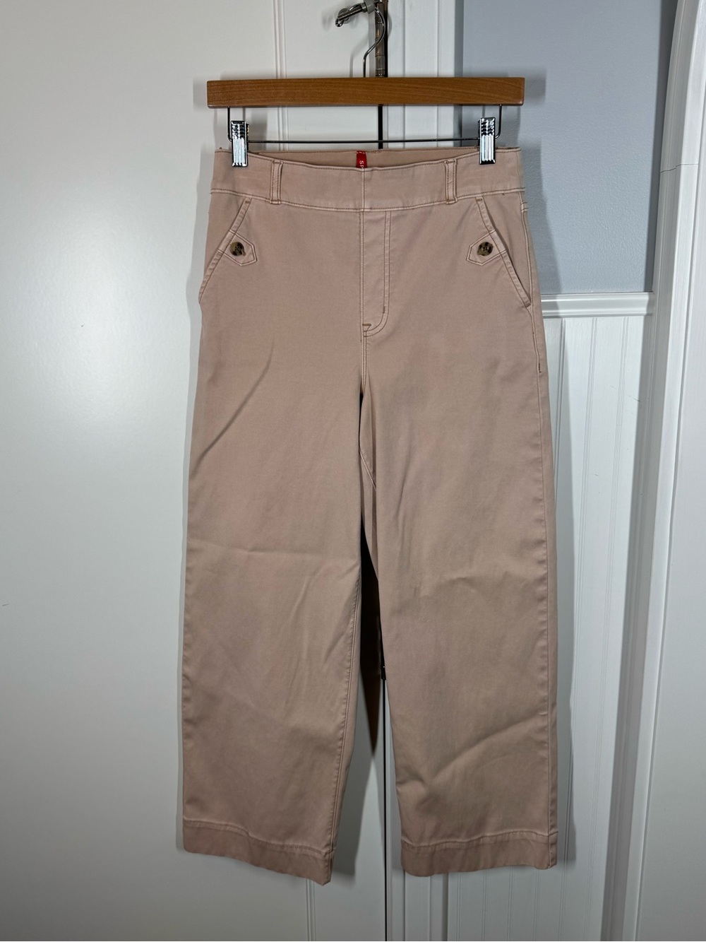 Spanx Stretch Twill Cropped Wide Leg Pull On Pants Dusty rose tan color medium